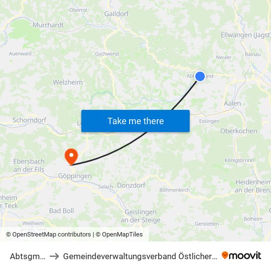 Abtsgmünd to Gemeindeverwaltungsverband Östlicher Schurwald map