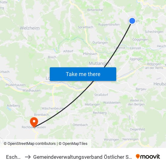 Eschach to Gemeindeverwaltungsverband Östlicher Schurwald map