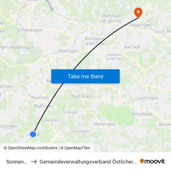 Sonnenbühl to Gemeindeverwaltungsverband Östlicher Schurwald map