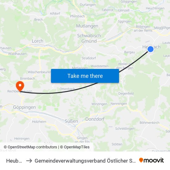 Heubach to Gemeindeverwaltungsverband Östlicher Schurwald map