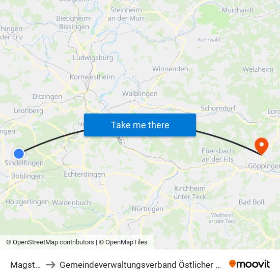 Magstadt to Gemeindeverwaltungsverband Östlicher Schurwald map