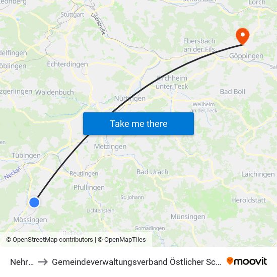 Nehren to Gemeindeverwaltungsverband Östlicher Schurwald map