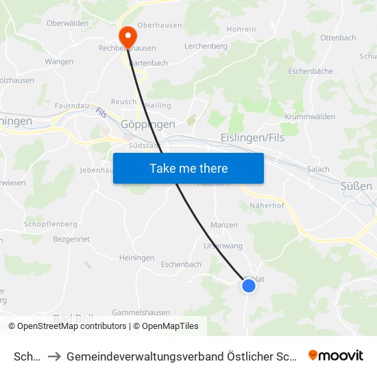 Schlat to Gemeindeverwaltungsverband Östlicher Schurwald map