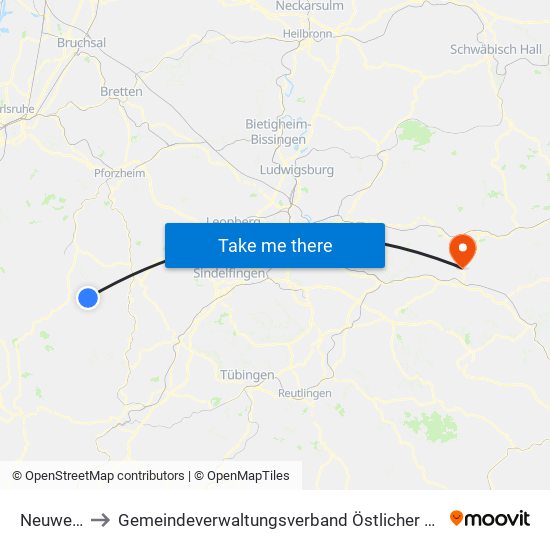 Neuweiler to Gemeindeverwaltungsverband Östlicher Schurwald map