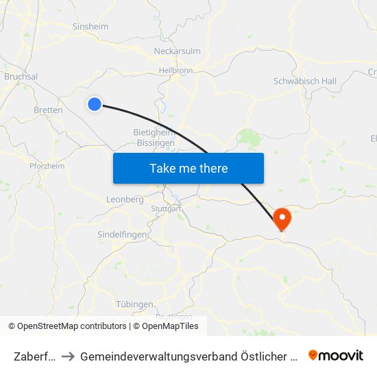 Zaberfeld to Gemeindeverwaltungsverband Östlicher Schurwald map