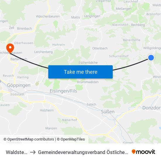 Waldstetten to Gemeindeverwaltungsverband Östlicher Schurwald map