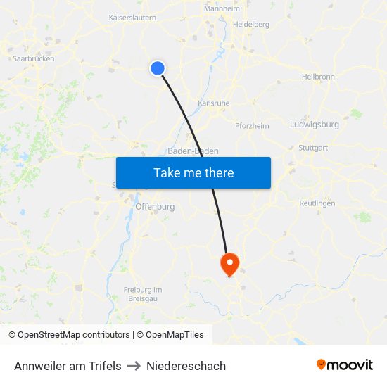 Annweiler am Trifels to Niedereschach map