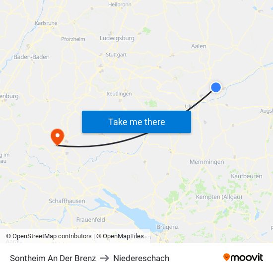 Sontheim An Der Brenz to Niedereschach map