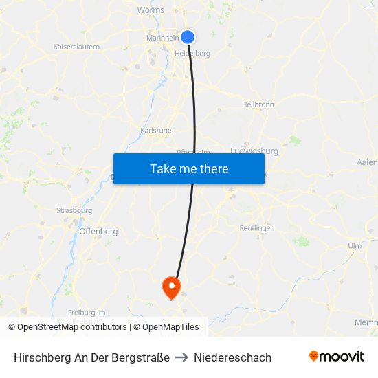 Hirschberg An Der Bergstraße to Niedereschach map