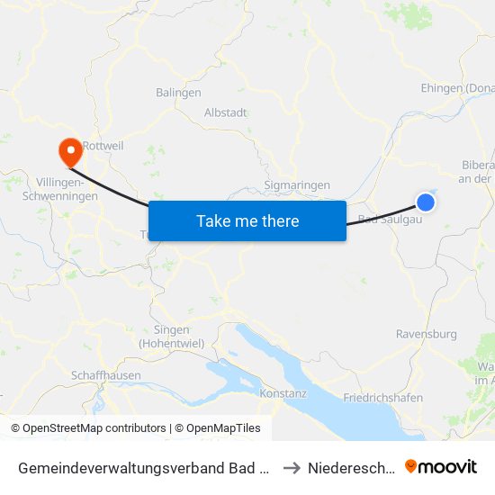 Gemeindeverwaltungsverband Bad Buchau to Niedereschach map