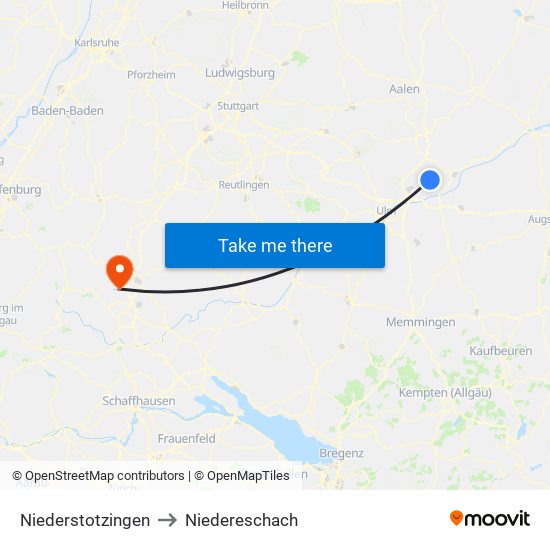 Niederstotzingen to Niedereschach map