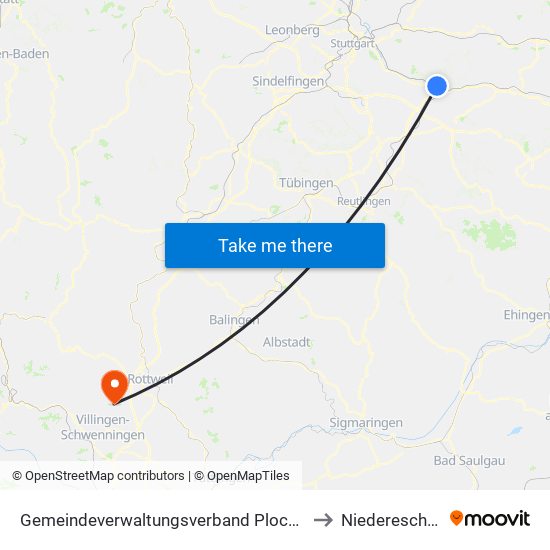 Gemeindeverwaltungsverband Plochingen to Niedereschach map