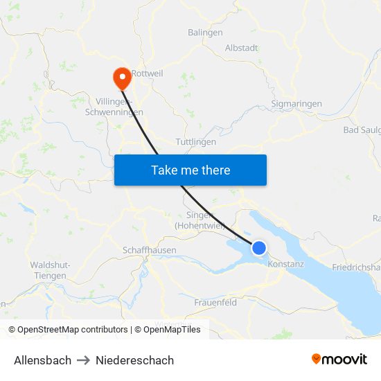 Allensbach to Niedereschach map