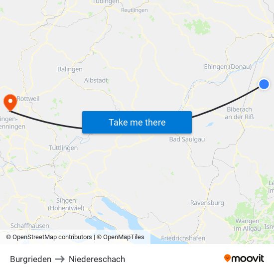 Burgrieden to Niedereschach map