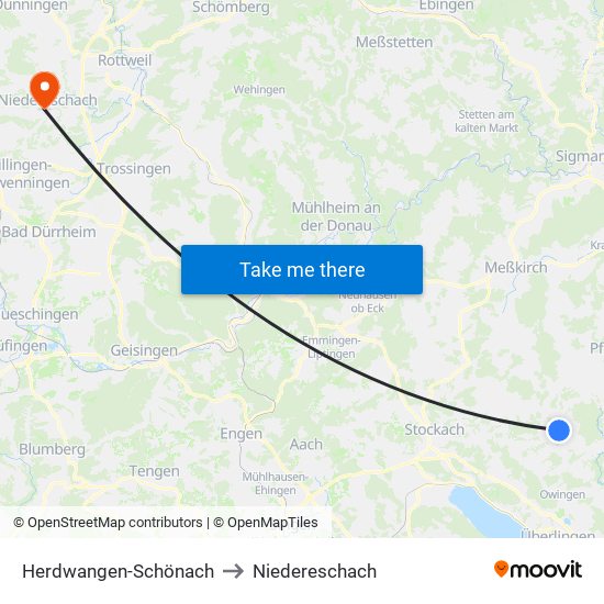 Herdwangen-Schönach to Niedereschach map