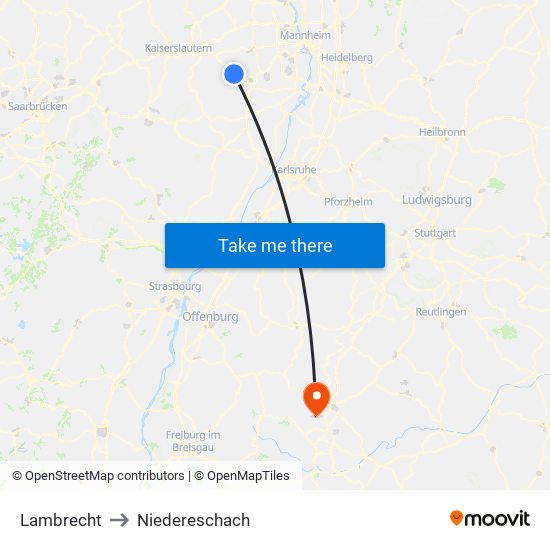 Lambrecht to Niedereschach map