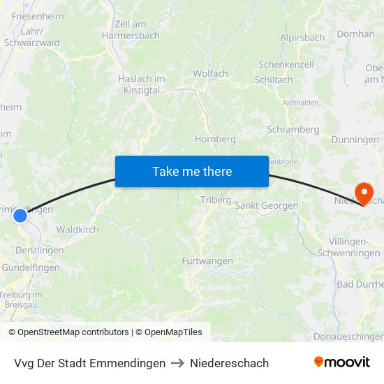 Vvg Der Stadt Emmendingen to Niedereschach map