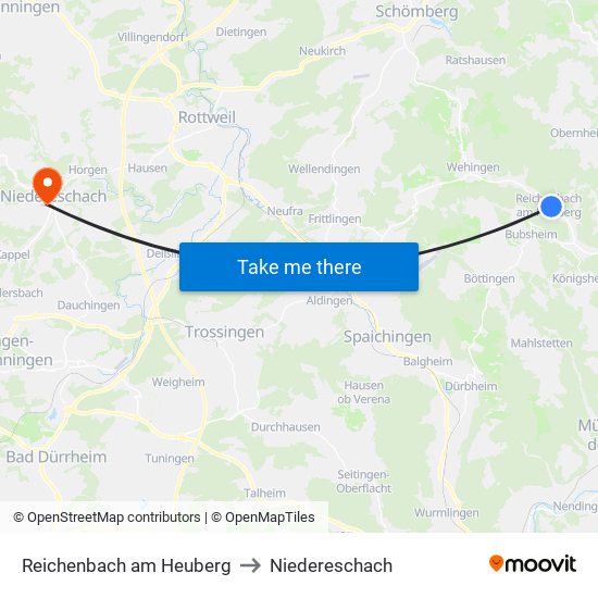 Reichenbach am Heuberg to Niedereschach map