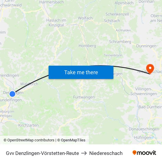Gvv Denzlingen-Vörstetten-Reute to Niedereschach map