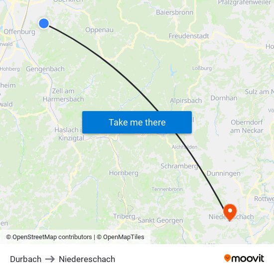 Durbach to Niedereschach map