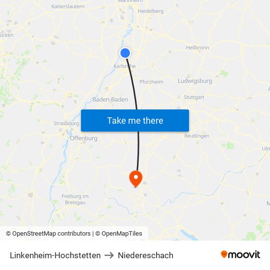 Linkenheim-Hochstetten to Niedereschach map