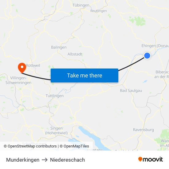Munderkingen to Niedereschach map
