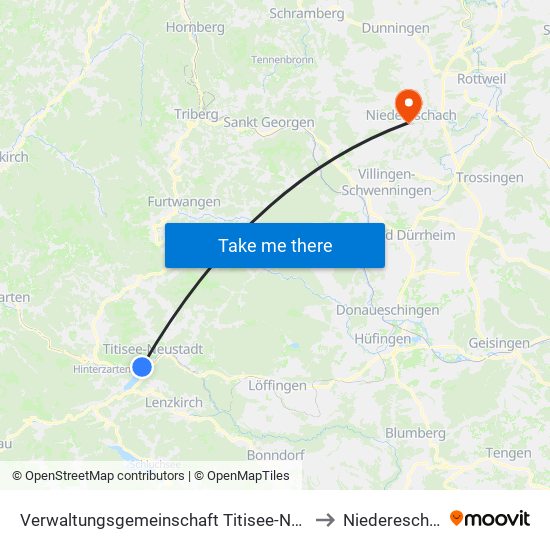 Verwaltungsgemeinschaft Titisee-Neustadt to Niedereschach map