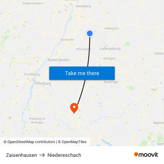 Zaisenhausen to Niedereschach map