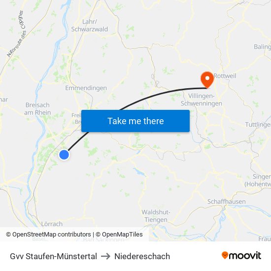 Gvv Staufen-Münstertal to Niedereschach map