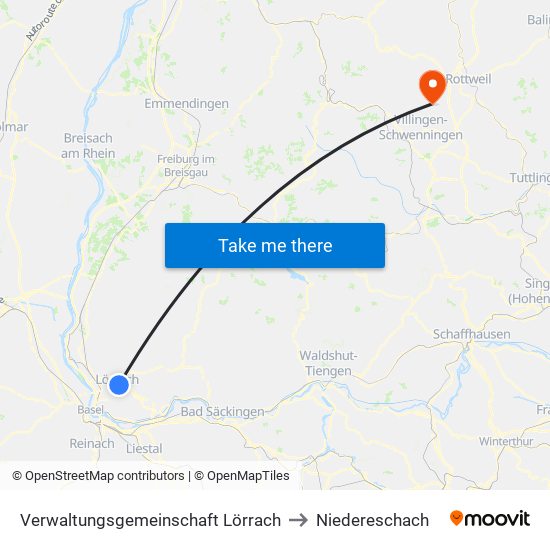 Verwaltungsgemeinschaft Lörrach to Niedereschach map