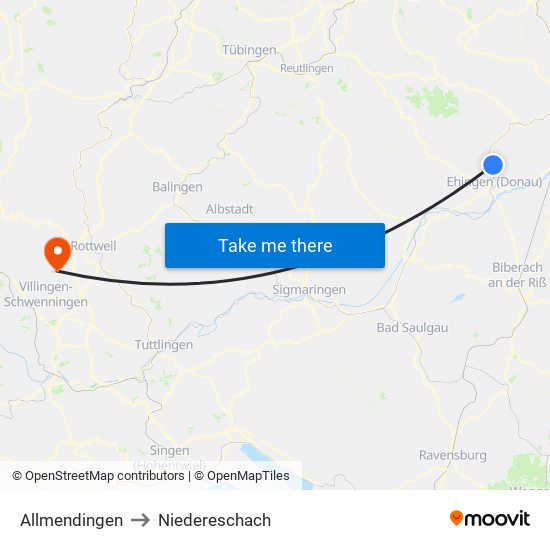 Allmendingen to Niedereschach map