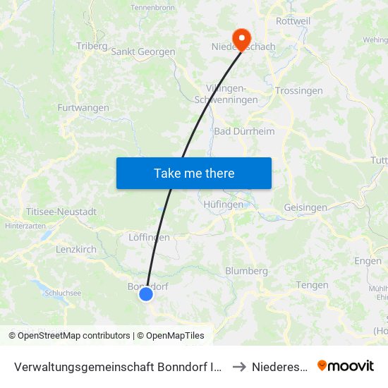 Verwaltungsgemeinschaft Bonndorf Im Schwarzwald to Niedereschach map