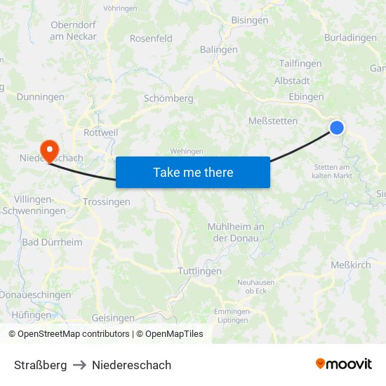 Straßberg to Niedereschach map