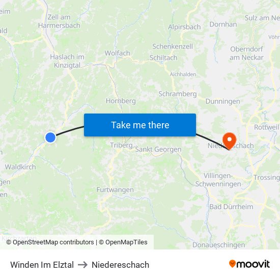 Winden Im Elztal to Niedereschach map