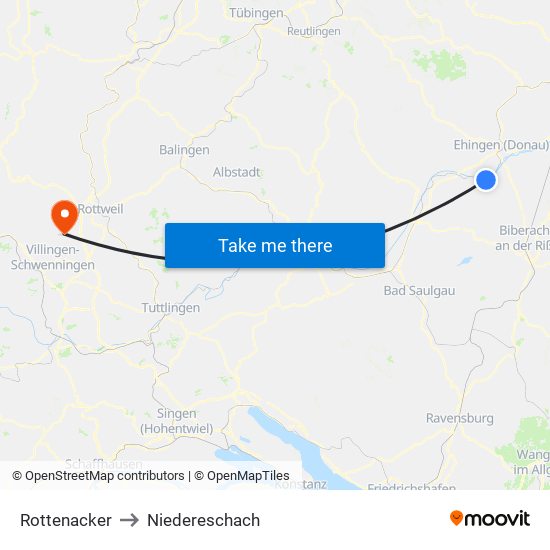 Rottenacker to Niedereschach map