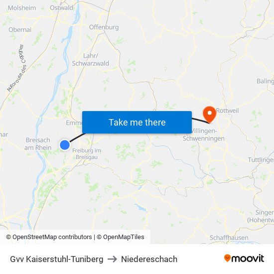 Gvv Kaiserstuhl-Tuniberg to Niedereschach map