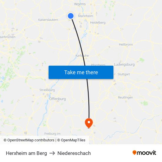 Herxheim am Berg to Niedereschach map