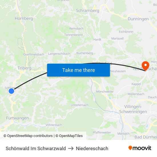 Schönwald Im Schwarzwald to Niedereschach map