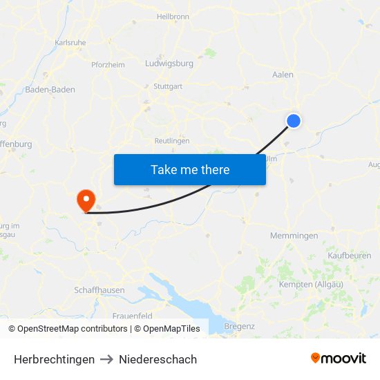 Herbrechtingen to Niedereschach map