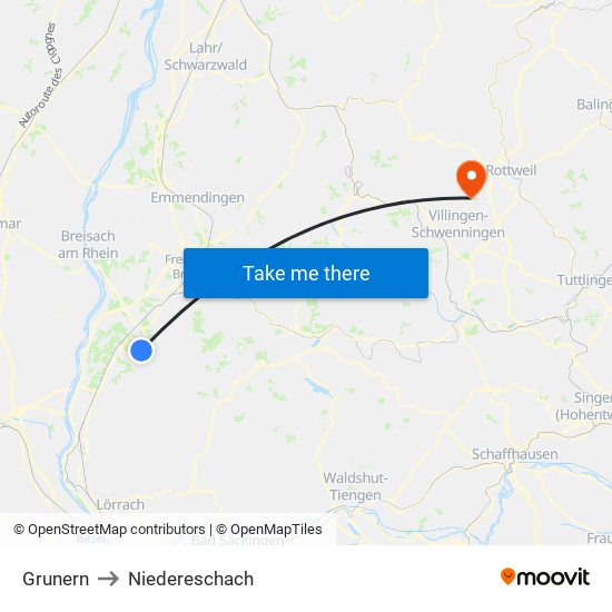 Grunern to Niedereschach map