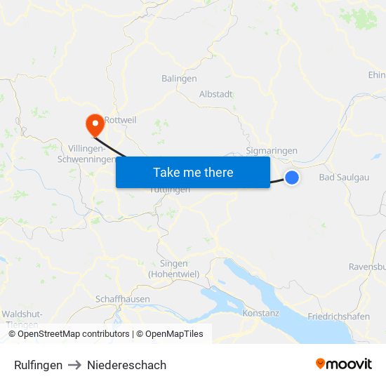 Rulfingen to Niedereschach map
