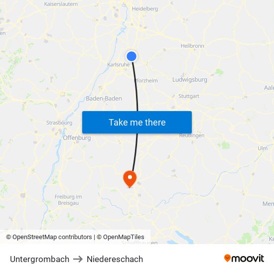 Untergrombach to Niedereschach map