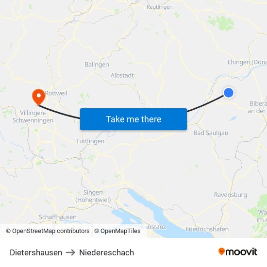 Dietershausen to Niedereschach map