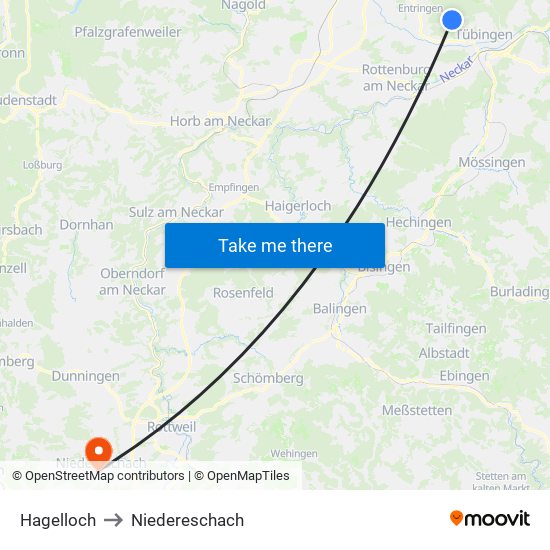 Hagelloch to Niedereschach map