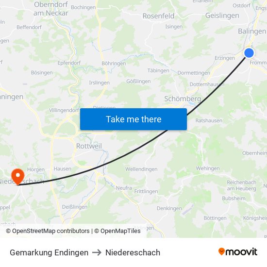 Gemarkung Endingen to Niedereschach map