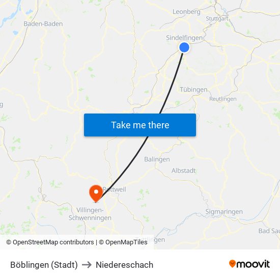 Böblingen (Stadt) to Niedereschach map