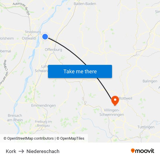 Kork to Niedereschach map