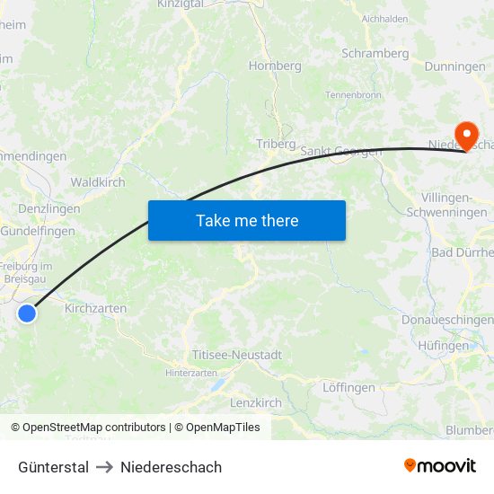 Günterstal to Niedereschach map