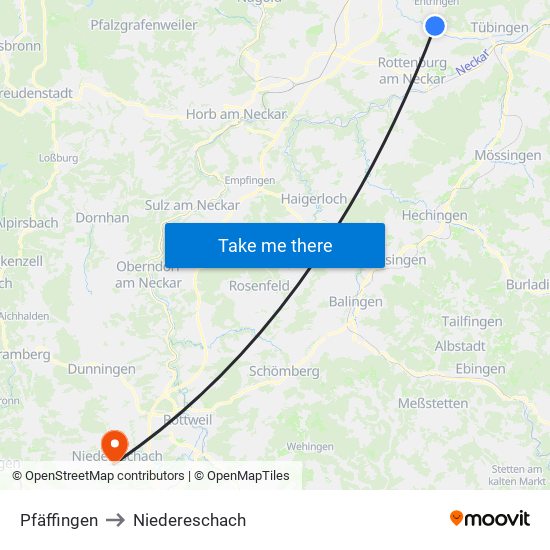 Pfäffingen to Niedereschach map