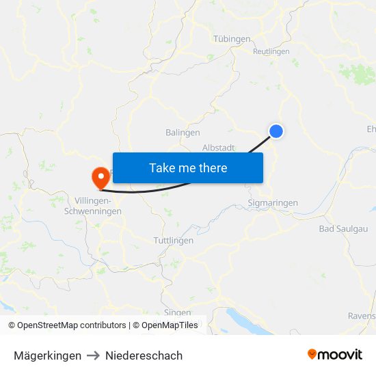 Mägerkingen to Niedereschach map